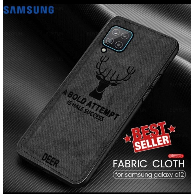 Original Deer Canvas Soft Case Samsung Galaxy A12 Casing Cover Full Protect Hp A 12 Slim Presisi Ori