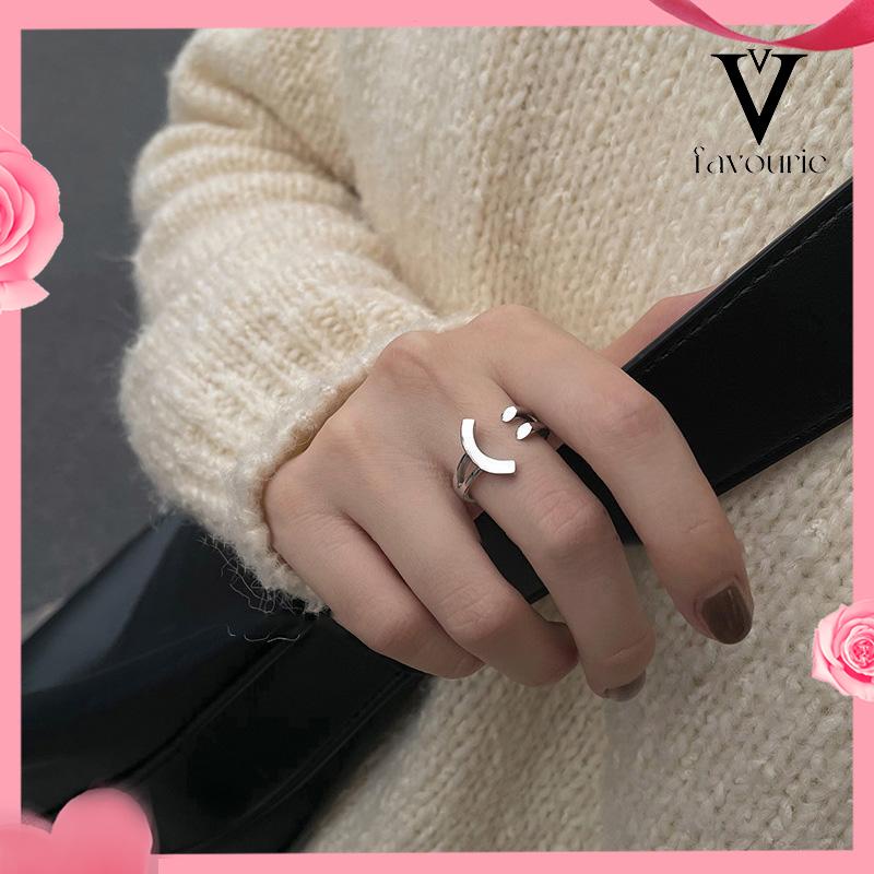 [COD]Cincin Model Terbuka Adjustable Desain Smiling Face Warna Silver Untuk Wanita-FA