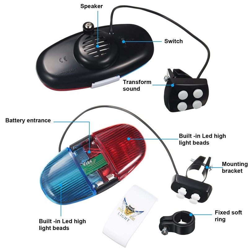 1pc Bel Sepeda Gunung Elektronik Multifungsi 4 Suara Keras Dengan 6 Lampu LED