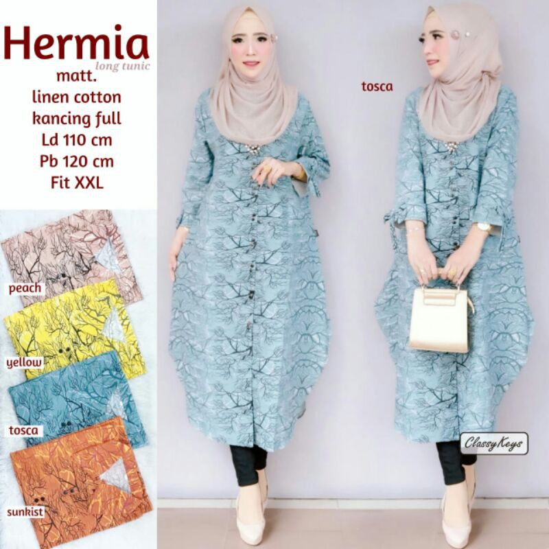 Long Tunik Katun Linen Motif Abstrak Hermia