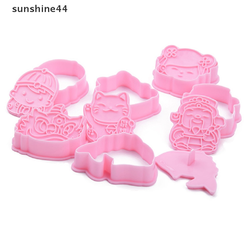 Sunshine 6 Set Zhaocai Cetakan Kue Bentuk Kucing Bahan Plastik