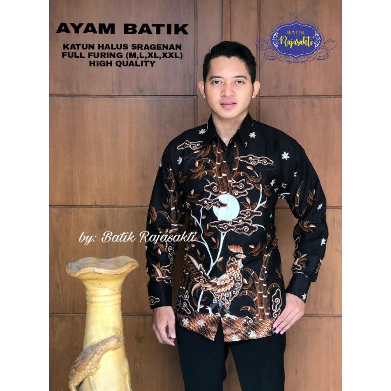 Kemeja Batik Lengan Panjang Pria Batik Pria Hitam Lengan Panjang AYAM BATIK