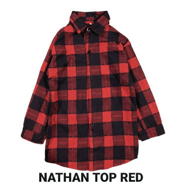 NATHAN TOP RED /KEMEJA LENGAN PANJANG ANAK LAKI LAKI MOTIF KOTAK MERAH / BAJU KOKO ANAK COWOK IMPORT