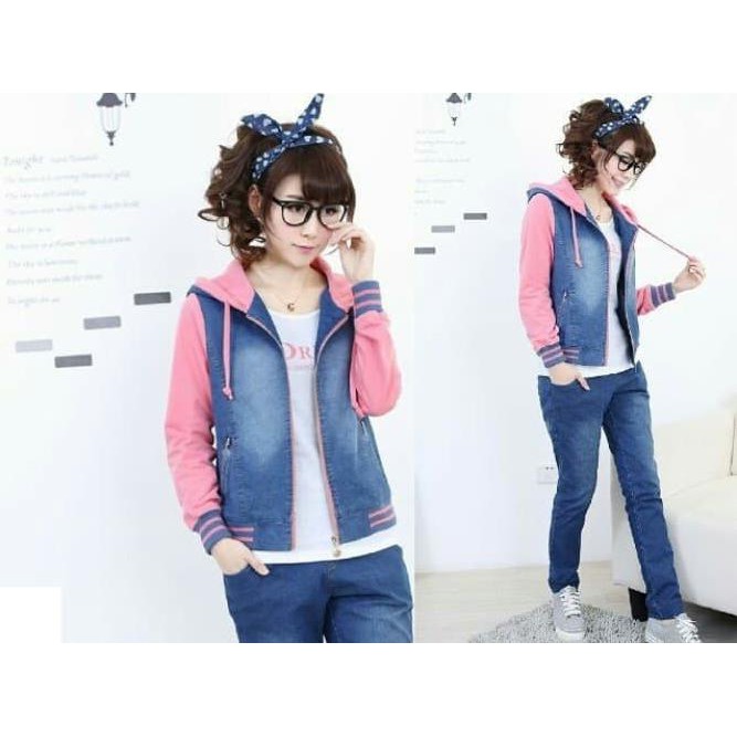 Jaket (L - Fit Xl) Robin Pink - Jeans + Babyterry - Good Quality >