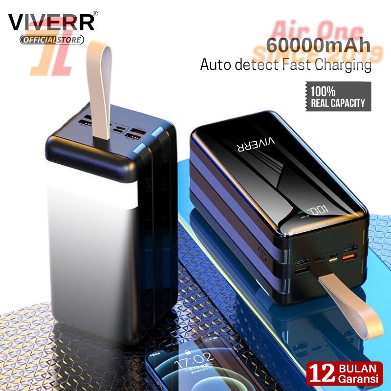 AirOne VIVERR Powerbank 60000 50000 30000 20000 mah Fast Charging Power Bank LED Real Capacity Garan