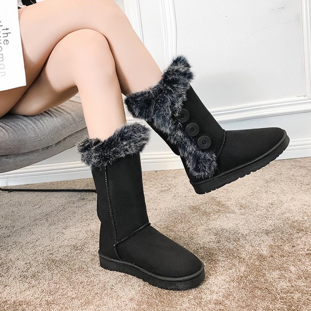 IMPORT MOLLAD Boots button Sepatu Boots Winter Import Musim Dingin Bulu Fur Suede