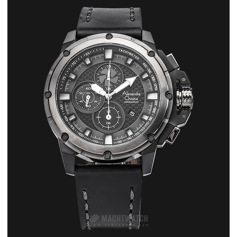 Alexandre Christie AC 6390 MC LEPBA Man Chronograph Black Pattern Dial Leather Strap