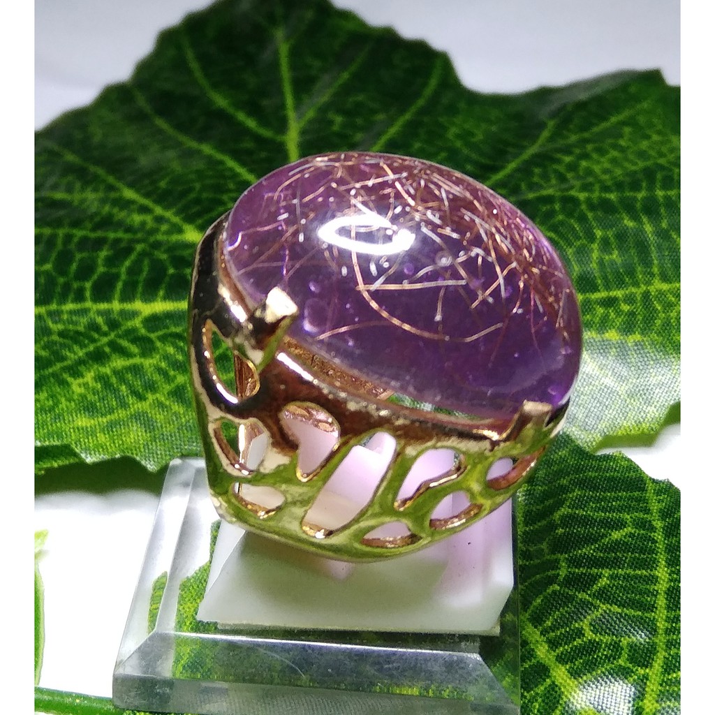 cincin batu akik kecubung ungu berserat