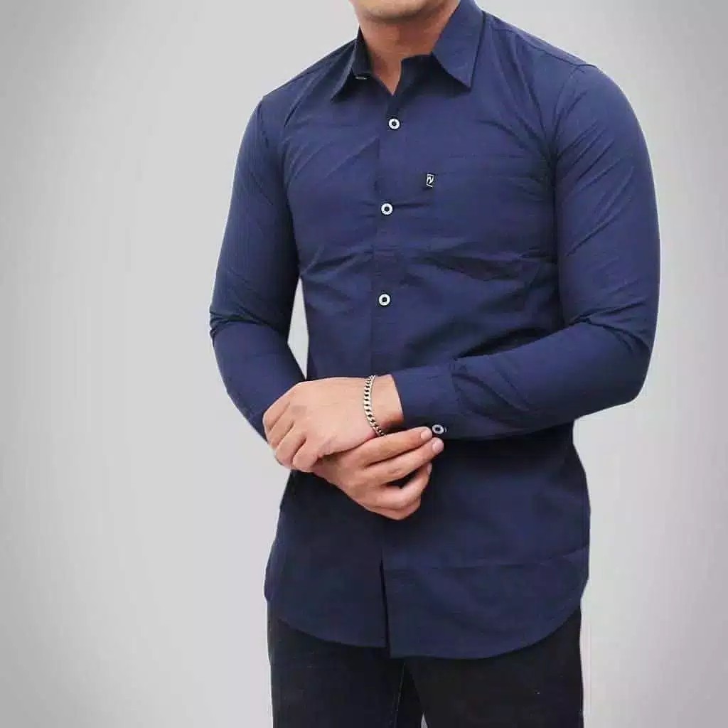 Baju Kemeja Pria Kasual Polos Hitam Putih Lengan Panjang /hem baju pria