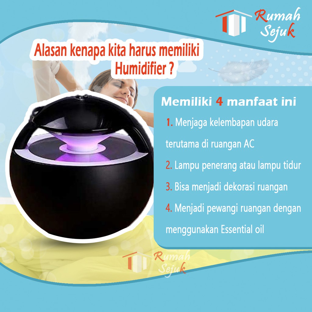 RS - Air Humidifier Diffuser Aromaterapi Alat Pengharum Ruangan Difuser Disfuser Unik Lucu RS-H8 Humdifier Purifier Difusser Defuser Humidifer Humadifier Humudifier Dispuser Humifider Portable Mobil Car Uap Hiasan Kamar Lampu LED Free Gratis Oil