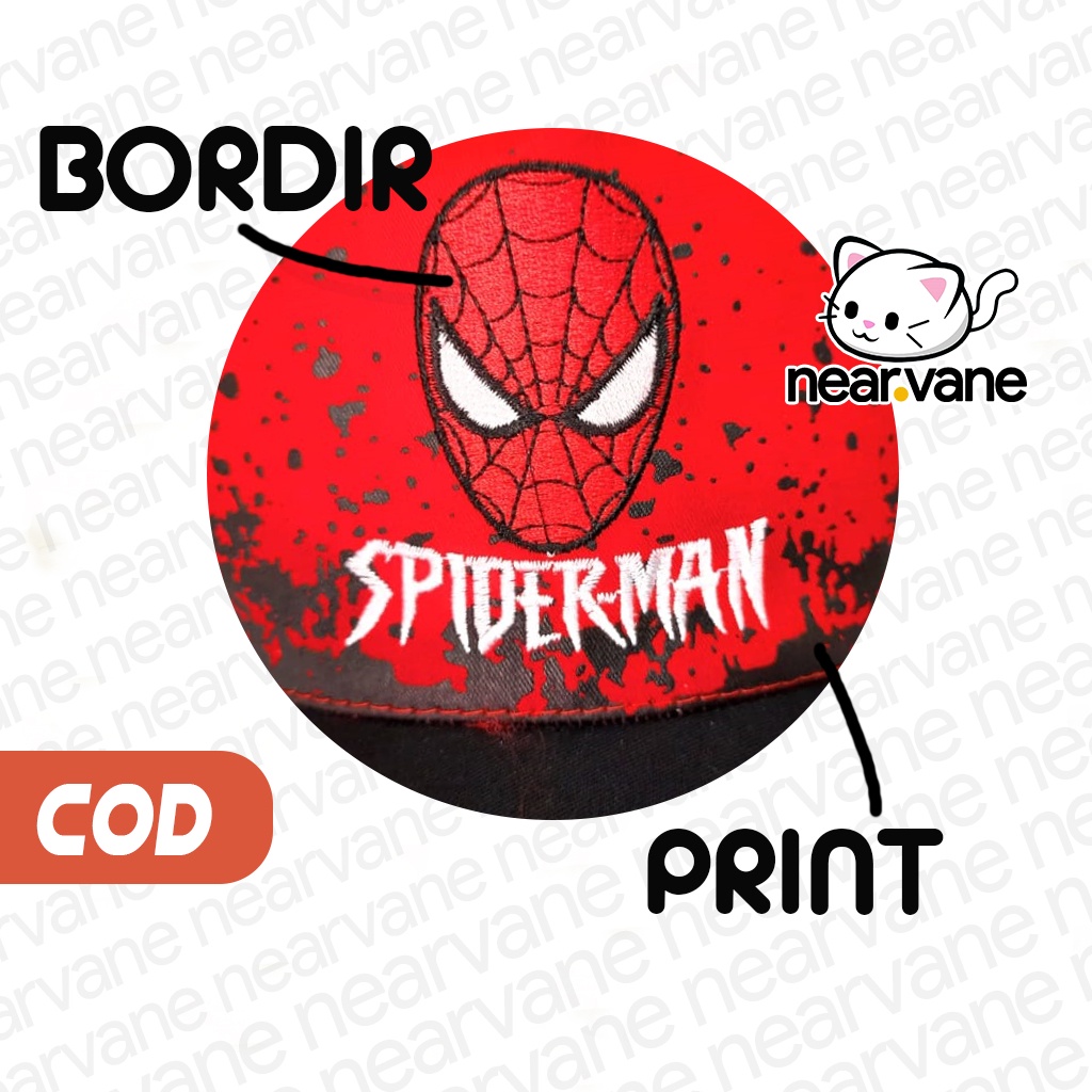 Topi Anak Superhero Spiderman Print dan Bordir Laki Laki Perempuan Usia Umur 2 3 4 5 6 7 8 Tahun Cowok Cewek Original Murah