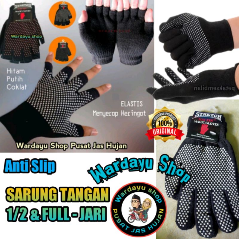 Sarung Tangan Motor Rajut setengah jari Karet Bintik Anti Slip Stretch Pria Wanita Elastis Kuat / Sarung Tangan Sepeda Goes