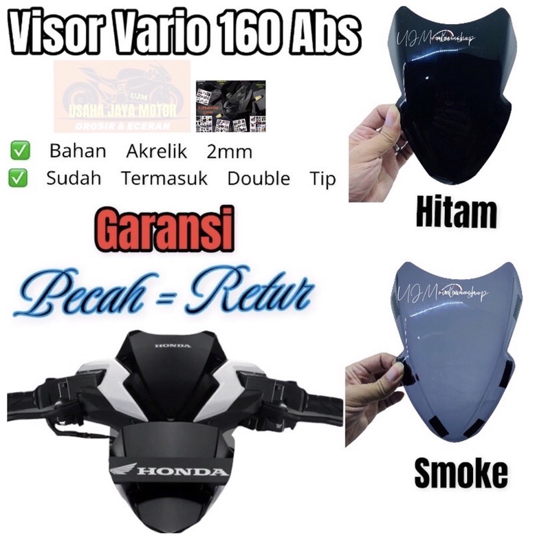 Visor Vario 160 Abs Free Double Tip Kualitas Original Warna Hitam Smoke ,Hitam Pekat ,Putih Bening Visor windshield