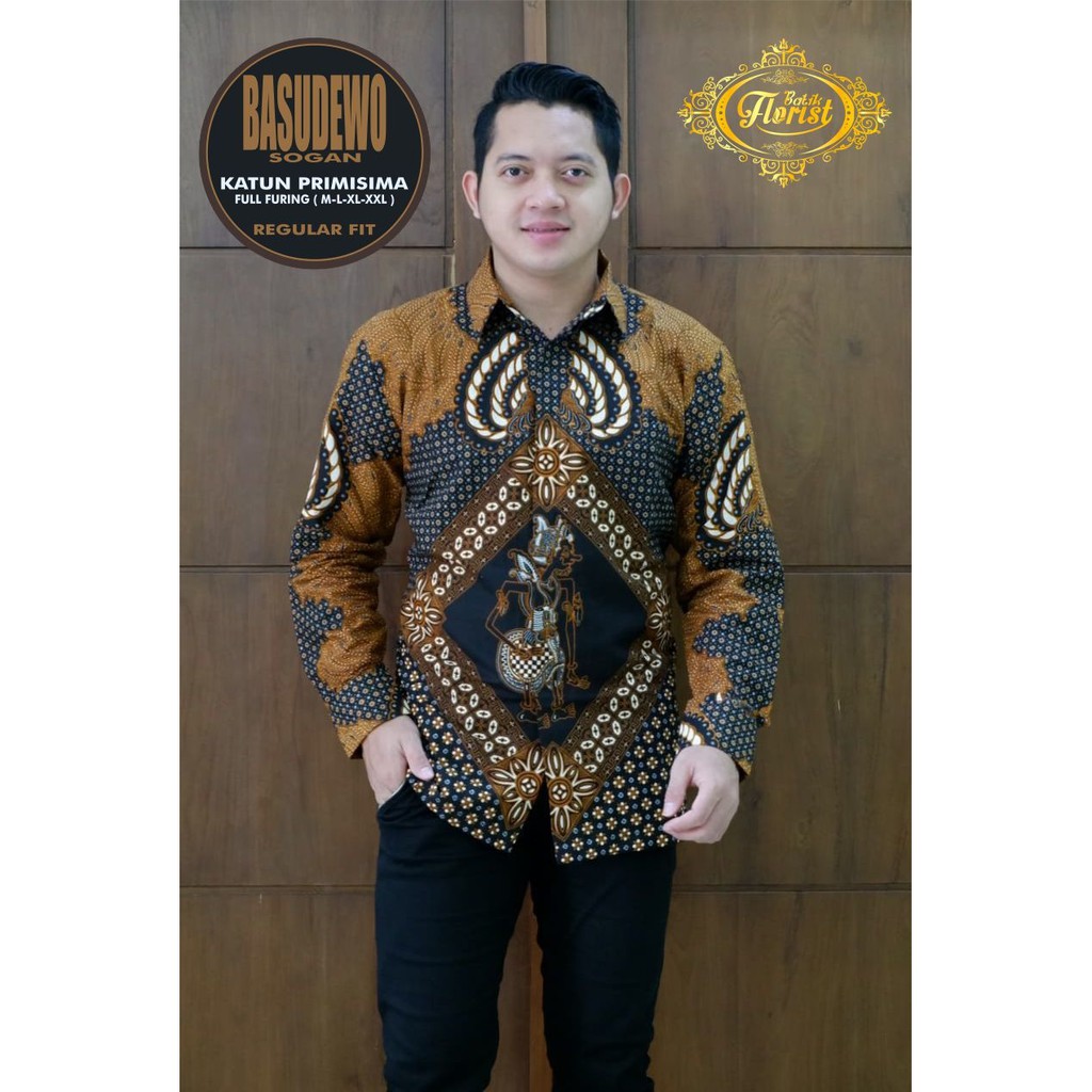 BASUDEWO SOGAN Kemeja Batik Pria Lengan Panjang Full Furing Bahan Katun Primisima