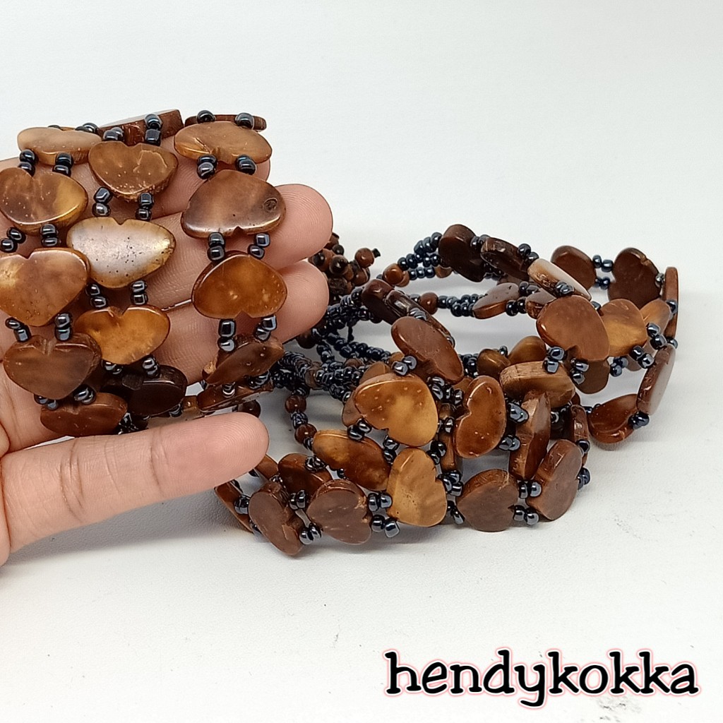 10 gelang kokka kaukah plat love manik coklat