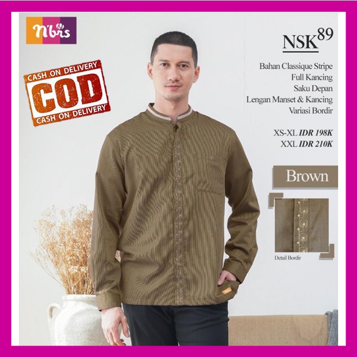 Baju Koko Dewasa Pria Lengan Tangan Panjang Nibras Promo Coklat Brown Terbaru 2021 NSK89 NSK 89 Ori