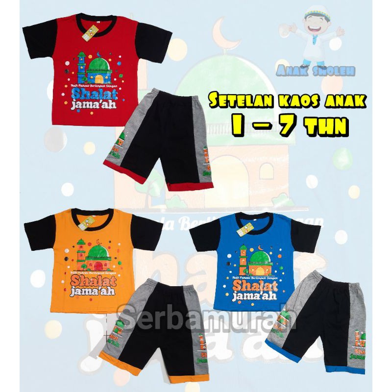 sedang tren setelan kaos anak motif masjid 1-7 tahun