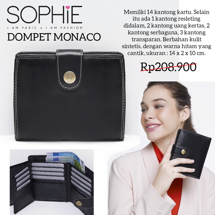 DOMPET MONACO SOPHIE MARTIN PARIS PROMO DOMPET LIPAT HITAM WANITA