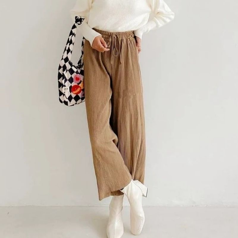 Kulot Lidi Polos Plisket Wanita Premium Fit S-XXL