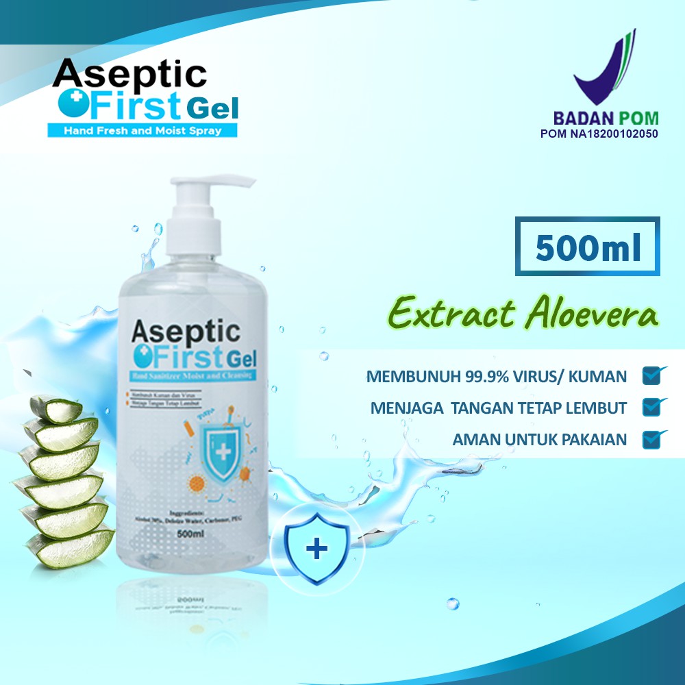 HANDSANITIZER GEL PUMP 500ML ASEPTIC FIRST GEL LEMBUT DIKULIT - ECER GROSIR [COD]