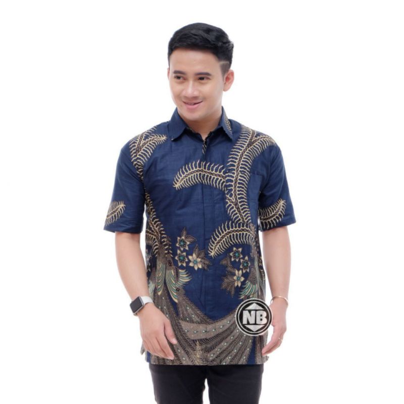 BATIK WANITA MODERN BATIK COUPLE BATIK KERJA KANTOR MOTIF KELABANG NAVI TEROMPET