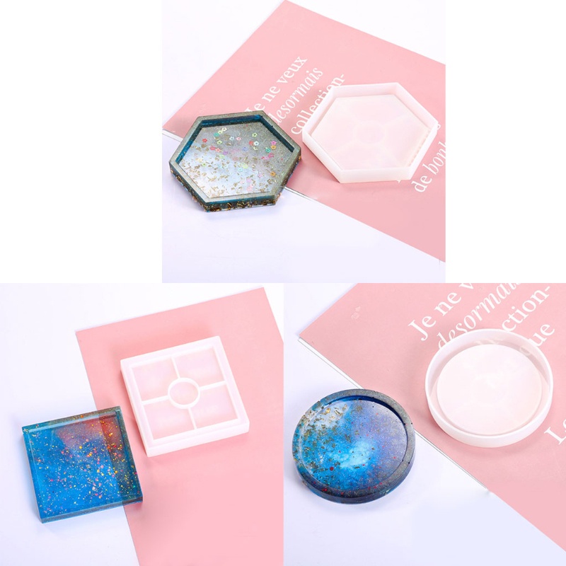 SIY  Coaster Silicone Mould Epoxy Resin Mold Round Square Hexagon Coaster Resin Mold