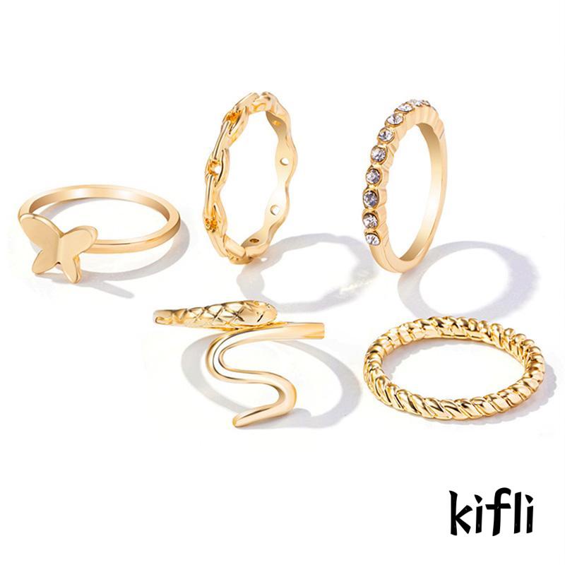 5pcs / Set Cincin Bentuk Kupu-Kupu Geometris Untuk Wanita