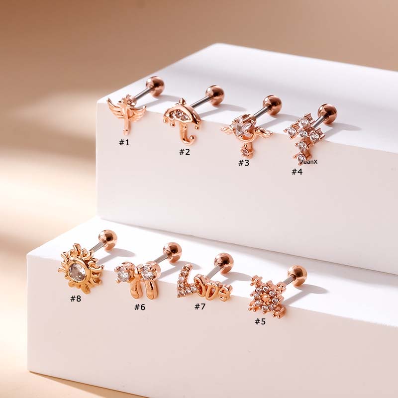 1pc Anting Tindik Telinga Bentuk Payunghatipita Bahan Stainless Steel Ukuran 20