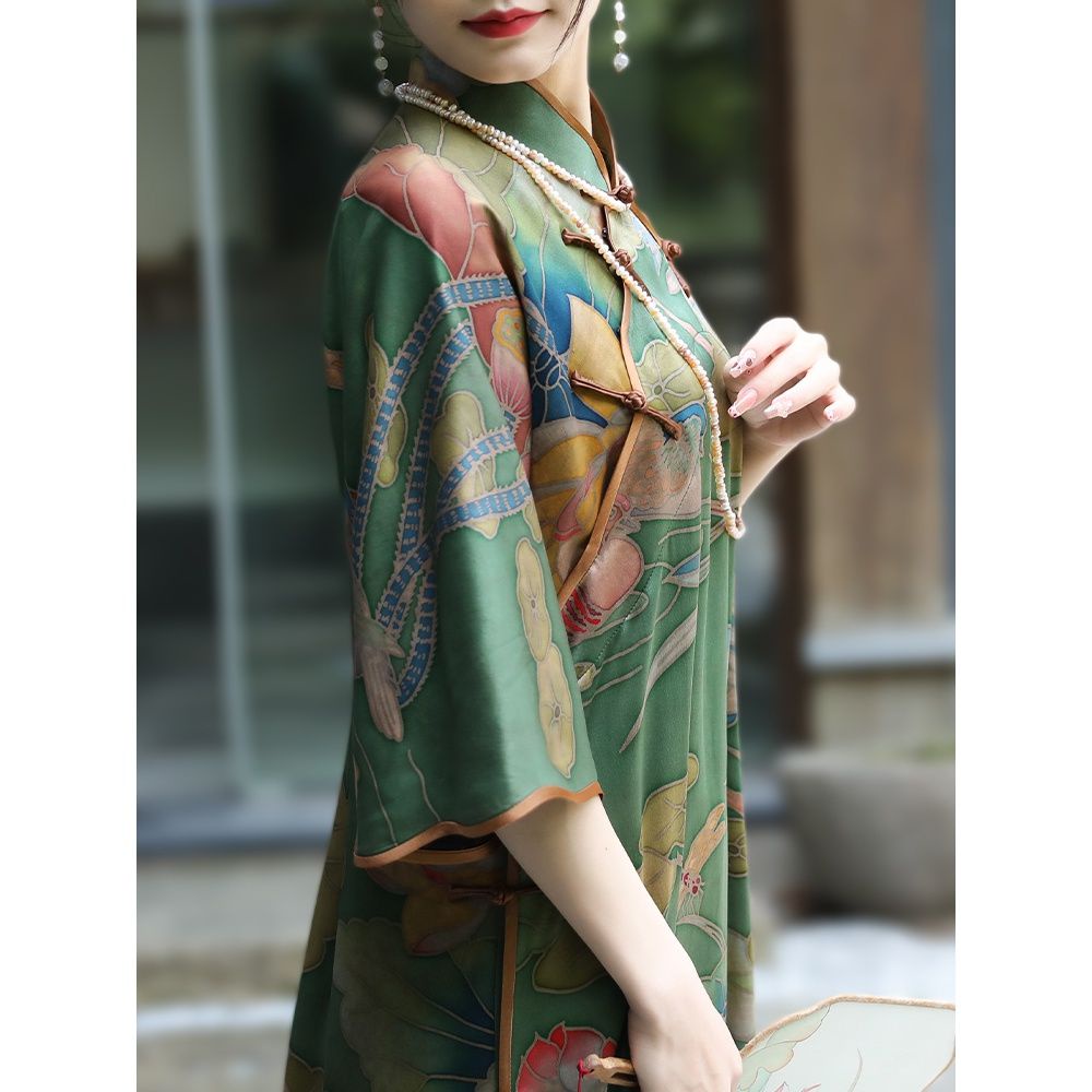 Shouliankai-2022 spring and summer new noble retro improved cheongsam Meiling Lapel buckle Chinese s