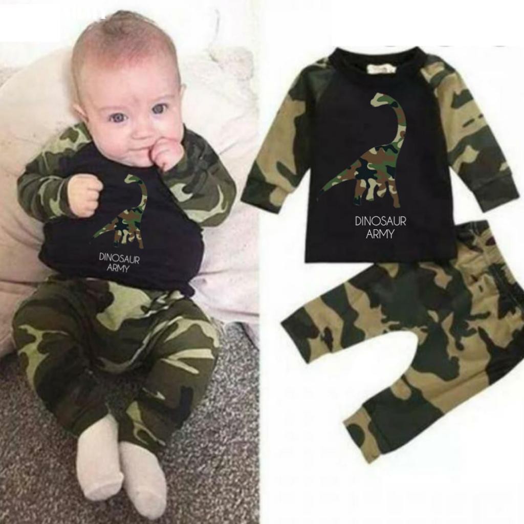 COD SETELAN ANAK ANAK BAJU ANAK ANAK 1-5 TAHUN SETELAN LENGAN PANJANG DINO ARMY SETELAN ANAK DINO