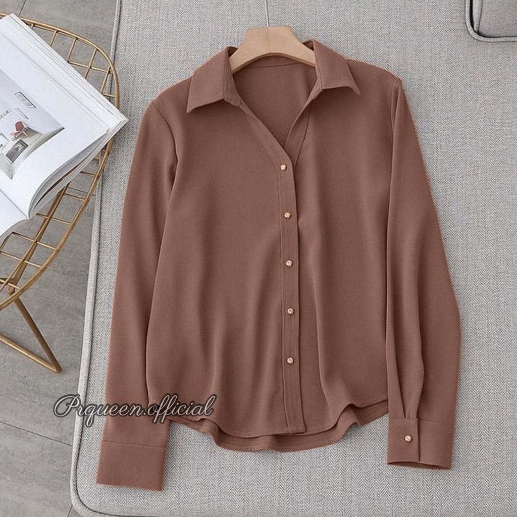 BEFAST - ZRX OOTD Kemeja FIYA / Gold Button Voxy Shirt / Hem Polos Formal / Atasan Lengan Panjang Wanita / Pakaian Kerja Wanita / Kemeja Casual / Fashion Kekinian Remaja ABG / Kemeja Terlaris / Termurah / Hem Best Seller