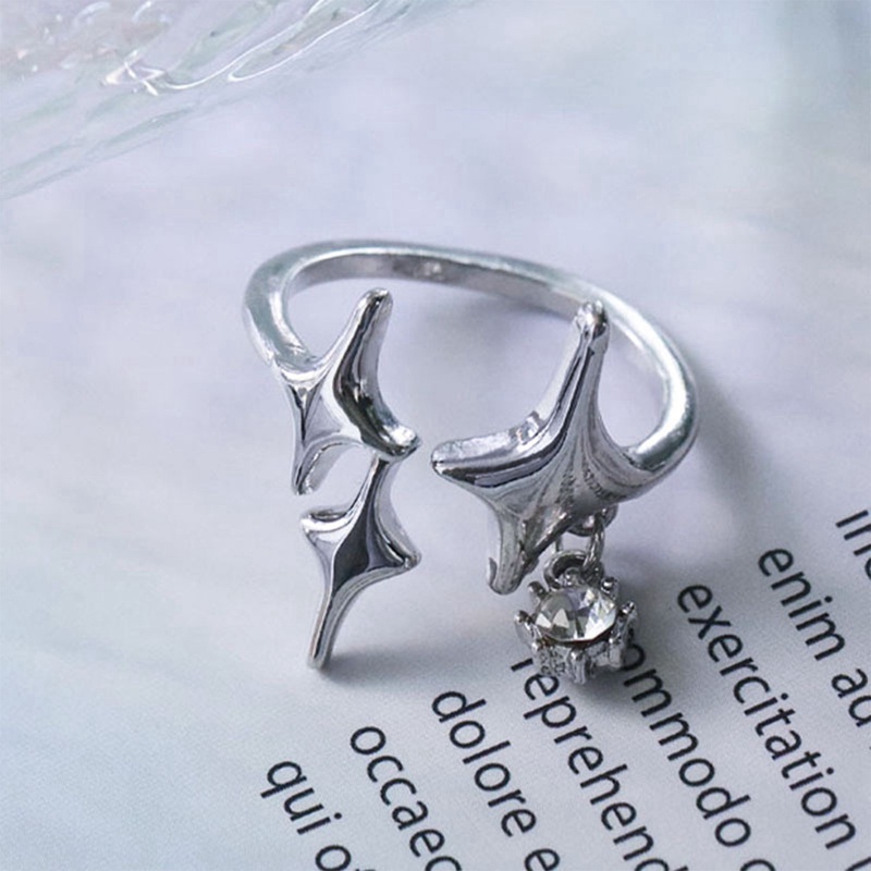 Cincin Silver Punk Handmade Adjustable Desain Bintang Hias Zircon Untuk Wanita