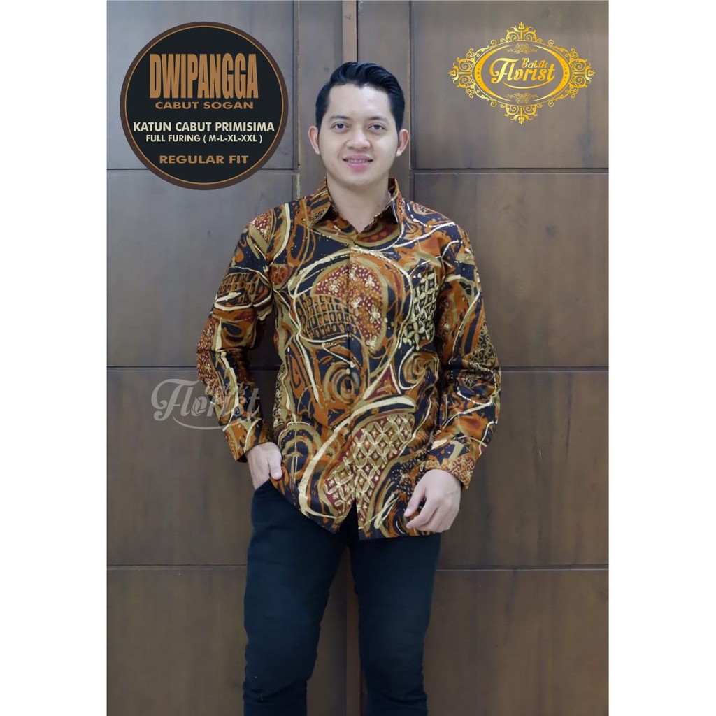 DWIPANGGA CABUT SOGAN Kemeja Batik Pria Katun Cabut Primisima Full Furing