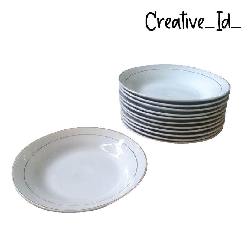 [ 6 PCS ]Piring 9 Inch Keramik List Merk SUNBIRD/Piring Pesta/Acara Penting Kualitas No.1 ( Harga un