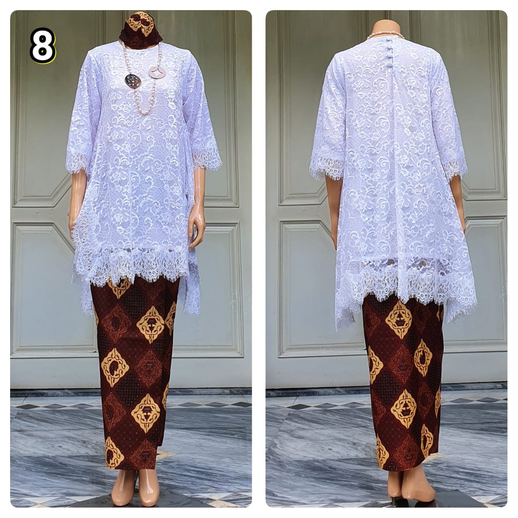 Setelan dira (tunik brukat + rok batik + masker)
