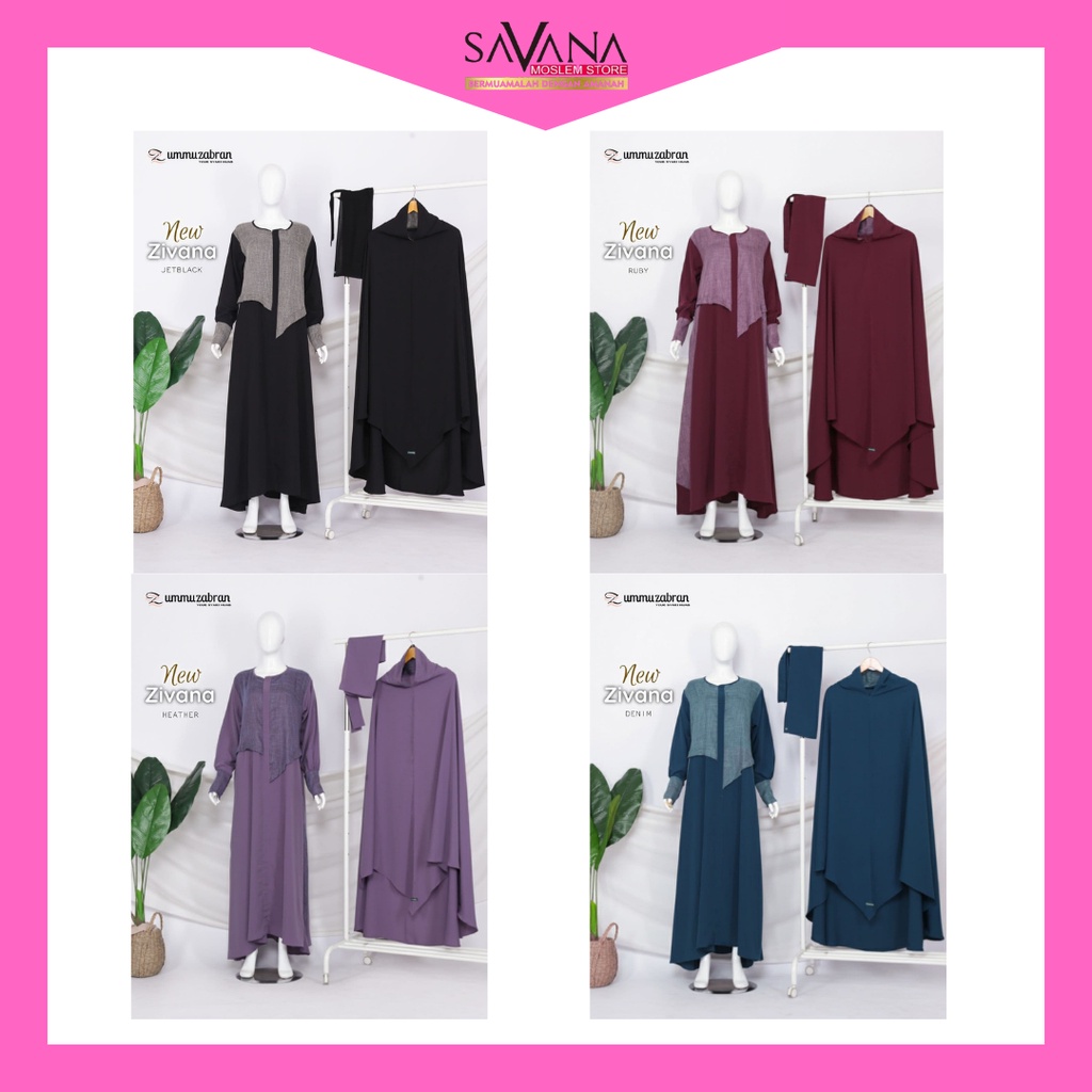 (Tanya Dulu) Gamis Set Syari Cadar New Zivana set by Ummuzabran bahan Jetblack Linen Lembut