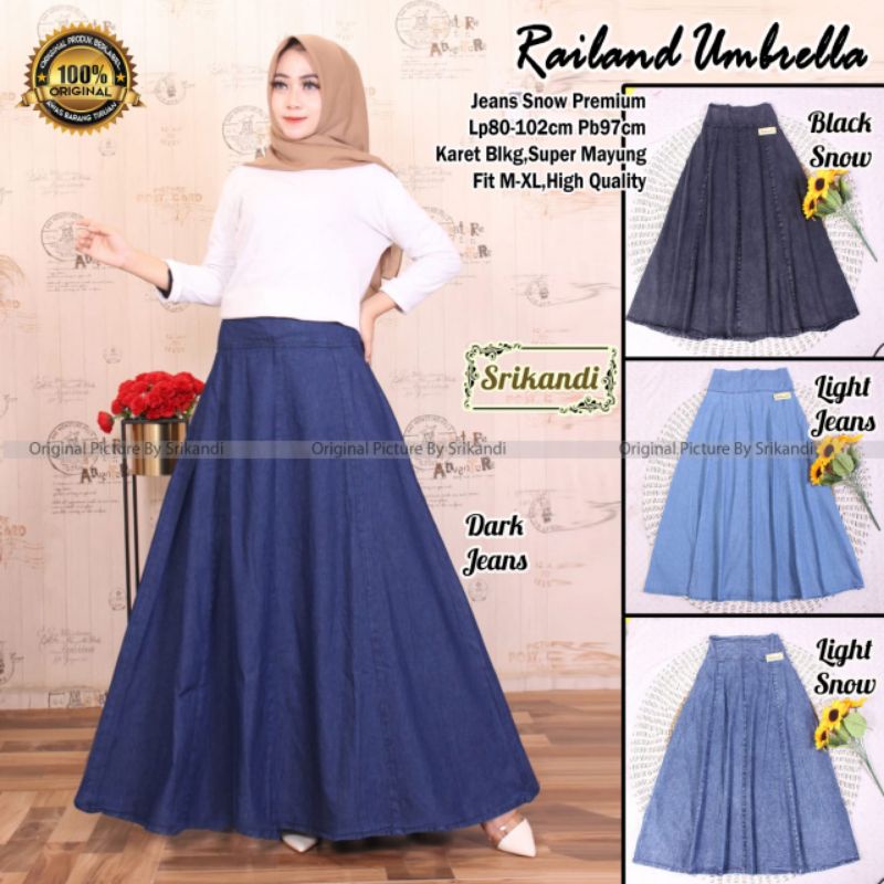 railand umbrella rok wanita bahan jeans by srikandi