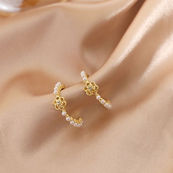 anting s925 bunga fairy pearl flower earrings jan278(1G3)