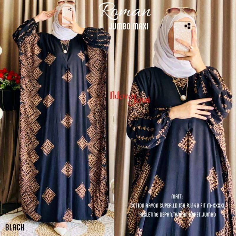 Roman Kaftan Wanita Size Super Jumbo - Gamis Rayon Jumbo Kaftan Terbaru By Batik AW Motif Kotak Kotak Busui Resleting/Gamis Arabian