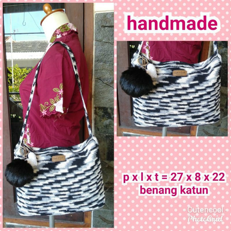 Tas rajut sembur hitam putih