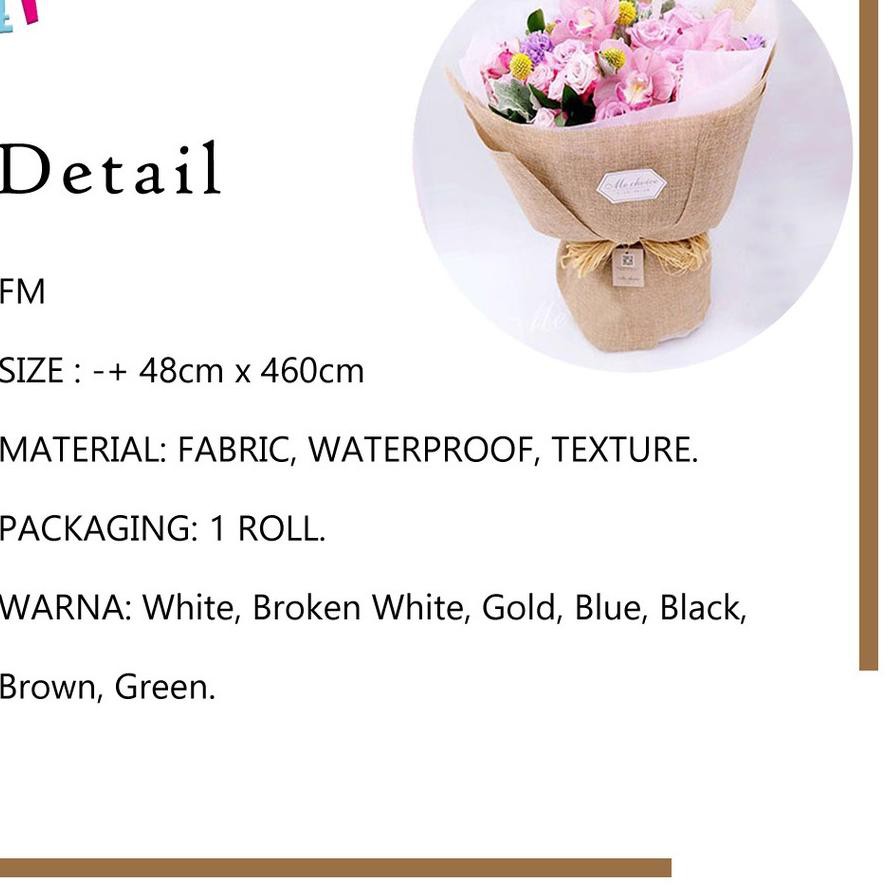 

WRP KERTAS BUNGA KAIN GONI ROLL 48 CM X 46 CM FM/FLOWER WRAP/PEMBUNGKUS BUNGA WATERPROOF ✅