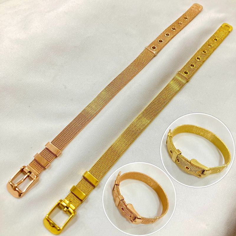 Gelang Strap Polos Titanium Warna Gold / Rose Gold Model Tali Jam