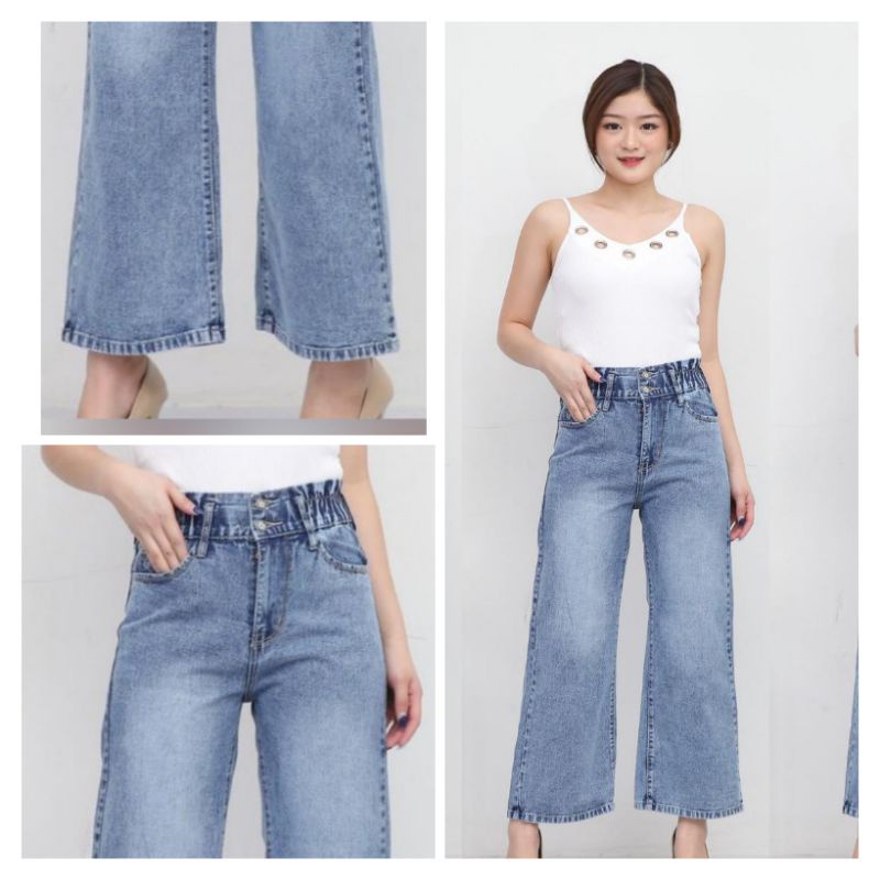 CELANA WANITA KULOT JEANS HIGHWAIST P. 90 CM