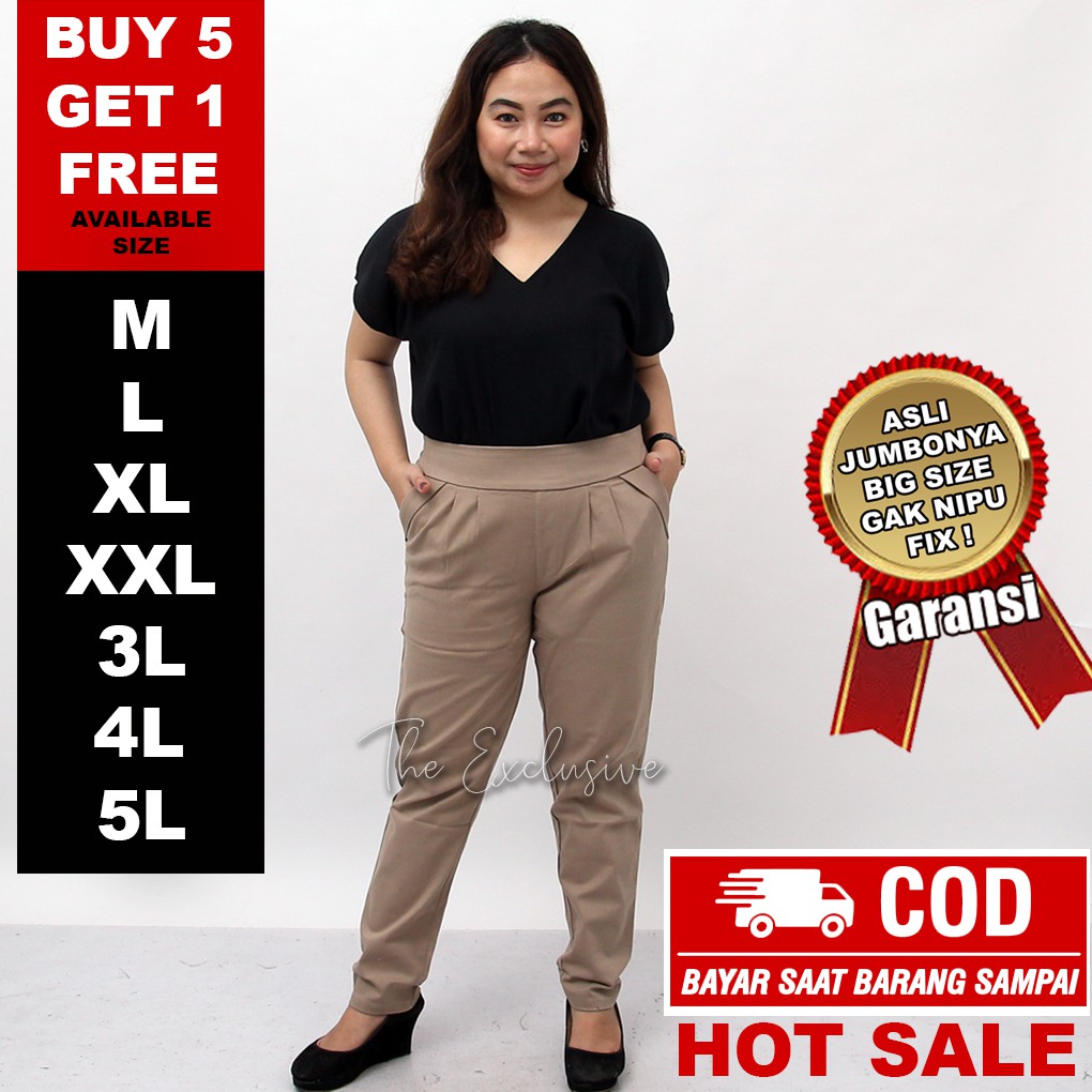 CELANA PINGGANG FULL KARET BB 40 - 80 KG CELANA KANTOR WANITA JUMBO CELANA KERJA ANTI BEGAH BIG SIZE