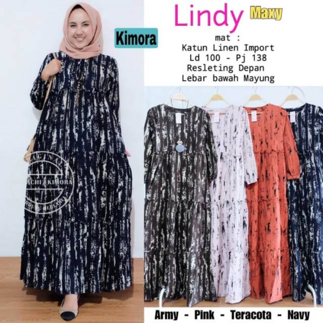 Lindy Maxy, maxi dress, dress muslim, maxy lebaran, maxy muslim, bahan katun linen, maxi kekinian