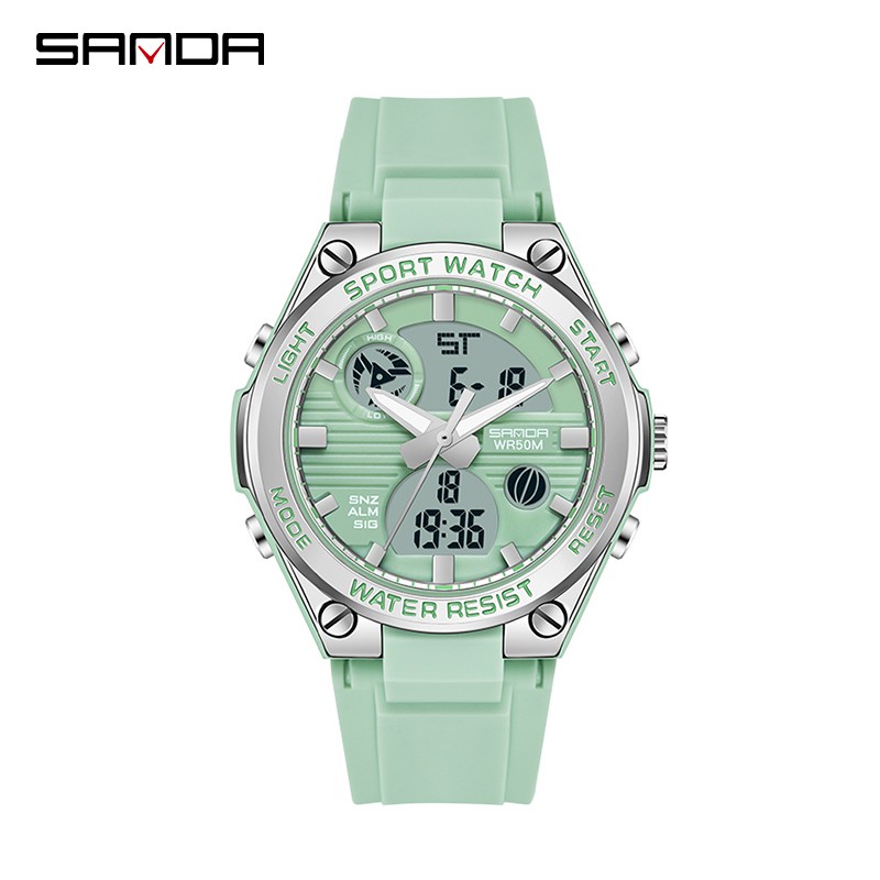 SANDA 6067 Jam Tangan Wanita Digital Analog Dual Time Shockproof Anti Air  WATCHKITE WKOS