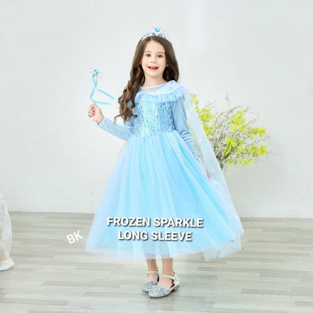 DRESS PRINCESS ELSA FROZEN SPARKLE / GAUN PESTA ANAK PEREMPUAN IMPORT BAGUS