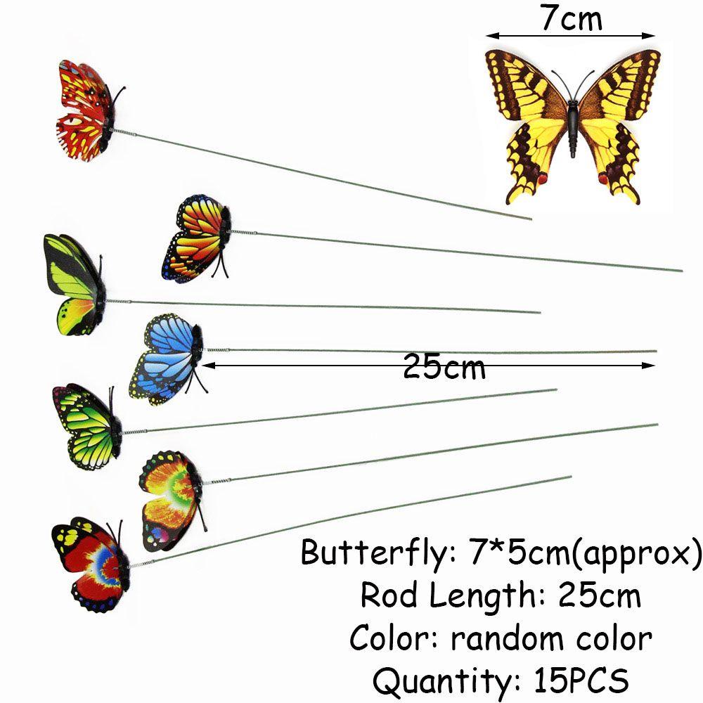 Populer 15PCS Kupu-Kupu Buatan Dengan Batang Ornamen Bonsai Warna-Warni Dekorasi Rumput Simulasi Warna