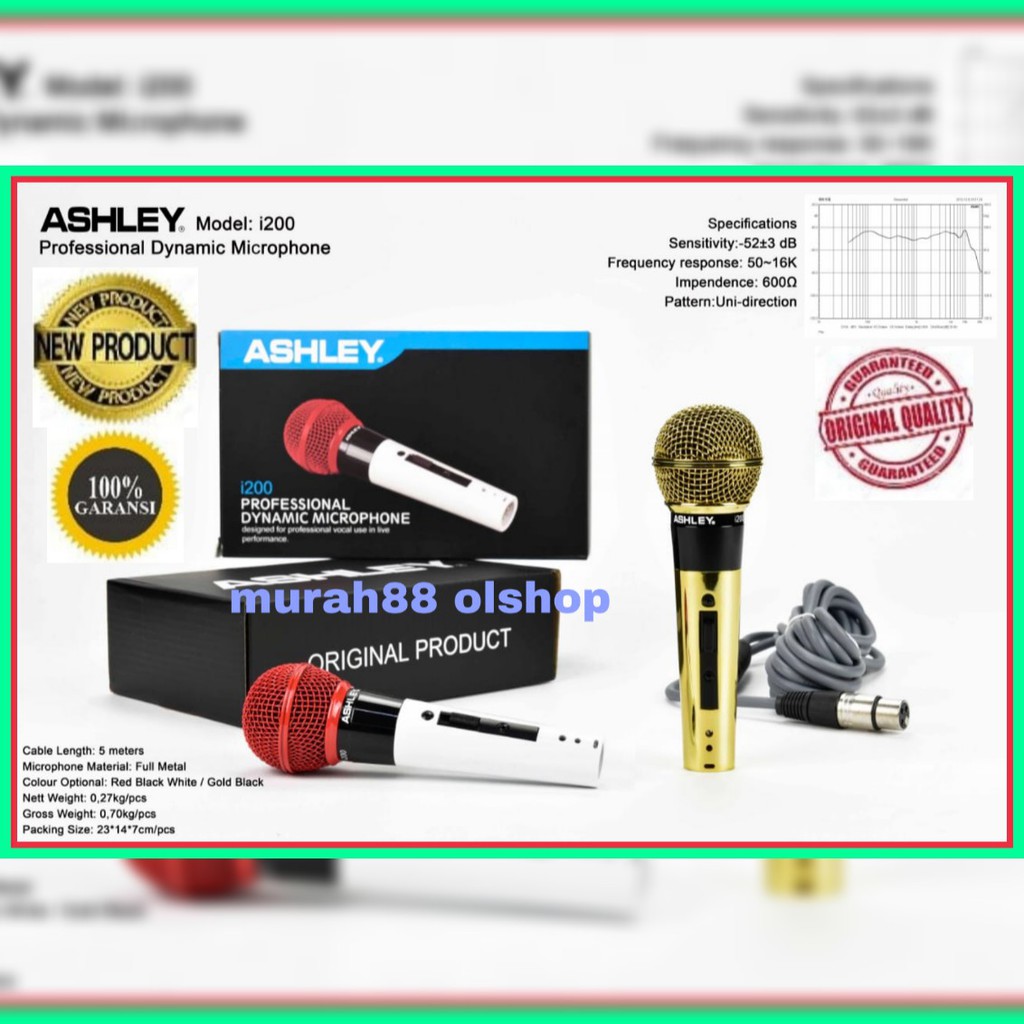 MIC ASHLEY I200 MICROPHONE KABEL DYNAMIC ORIGINAL model bulat