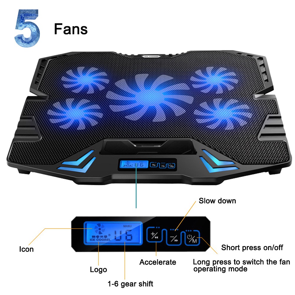 Cooling Pad Laptop 5 Kipas TAFFWARE ICE FAN - K5